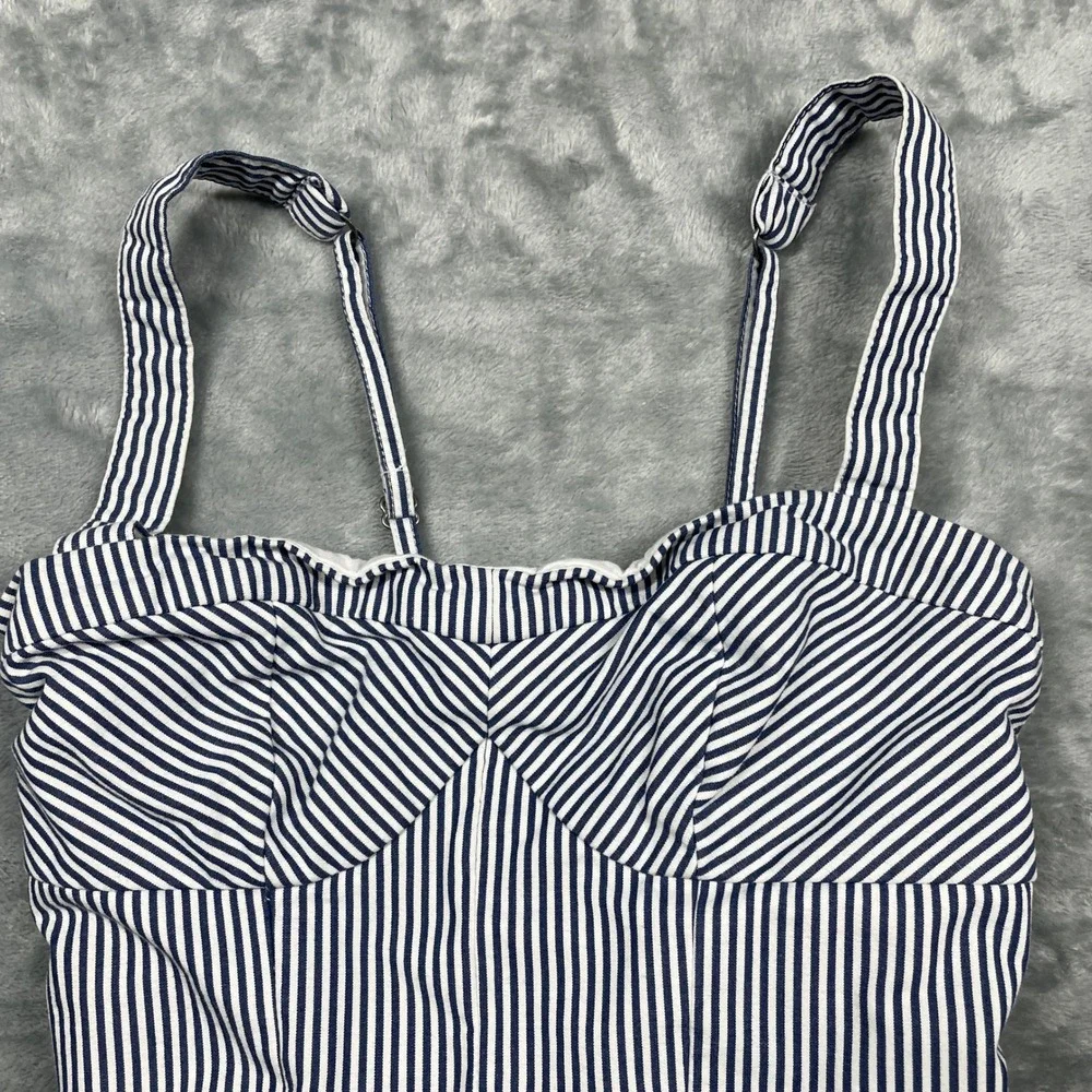 Abercrombie Kids Peplum Cami Tank Top Girls Navy White Striped Smocked Size M